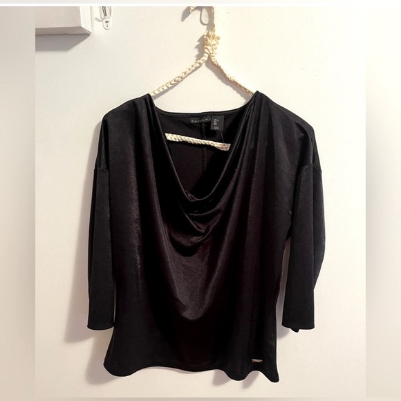 Tahari Cowl Neck Black Satin Blouse- Large - Picture 2 of 7